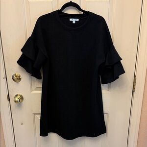 She + Sky Black Ruffle Sleeve Blouse